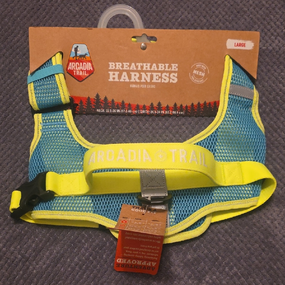 ARCADIA TRAIL BREATHABLE HARNESS TEAL MESH & NEON YELLOW GRAY REFLECTORS LARGE